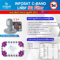 infosat LNB C-Band 5G 2จุดอิสระ รุ่น C2+ (ป้องกันสัญญาณ 5G รบกวน) + INFOSAT Multi Switch รุ่น INF-3X12 มัลติสวิทซ์ (เข้า3ออก12)