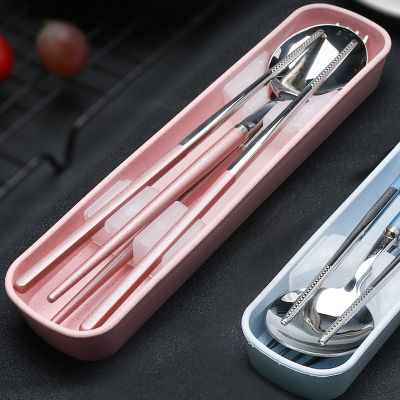 Children Chopsticks Spoon Stainless Steel Tableware Set Travel &amp; Outdoor Portable Student Tableware Japanese Single Two-Piece Set