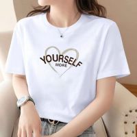 White cotton womens t-shirt short-sleeved top 2023 new Korean version loose all-match temperament female foreign gas shirt