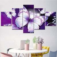 Abstract Purple Butterfly Wall Art Canvas Set Modular House Decoration Poster Aesthetic Modern Canvas Painting for Bedroom Decor