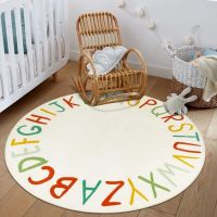 Round Bedroom Rugs For Kids Room Alphabet Fluffy Carpet For Living Room Plush Nursery Play Mat For Children Soft Foot Mats