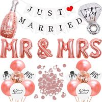 CHEEREVEAL Just Married Decorations Rose Gold,อุปกรณ์งานแต่งงานที่มีแบนเนอร์แต่งงานเพียง,ลูกโป่งฟอยล์ Mrs &amp; Mrs,Confetti งานแต่งงานสำหรับงานแต่งงานเจ้าสาวตกแต่งหมั้น