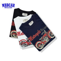 เสื้อยืดแขนแขนสั้นคอกลมสำหรับเด็กผู้ชาย MBBCAR 2023ใหม่ฤดูร้อน200G พิมพ์ลายรถมอเตอร์ไซค์ภาษาอังกฤษ