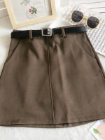 FTLZZ New Spring Summer A-line Short Skirts Women Casual High Waist Solid Color Skirts with Belt Lady Slim Fashion Skirts