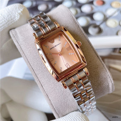 Armani นาฬิกาผู้หญิงหน้าปัดทรงสี่เหลี่ยม,นาฬิกาควอตซ์แฟชั่นสำหรับผู้หญิงนาฬิกาข้อมือสำหรับใส่เวลาพักผ่อนนาฬิกาข้อมือสไตล์ศิลปะ