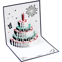 3D Pop Up Birthday Cards LED Light Birthday Cake Music Happy Birthday Card Postcards Laser-Cut Happy Birthday Cards