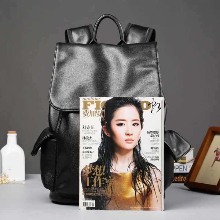 tt-กระเป๋าเป้สะพายหลังแบบสตรีทใหม่กระเป๋าหนังเกาหลีเทรนด์ผู้ชายแฟชั่นวาดเทรนด์กระเป๋านักเรียน