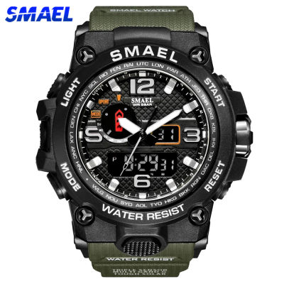 SMAEL ยี่ห้อผู้ชายกีฬานาฬิกาจอแสดงผลแบบ Dual อนาล็อกดิจิตอล LED อิเล็กทรอนิกส์ควอตซ์นาฬิกาข้อมือกันน้ำว่ายน้ำทหารนาฬิกา