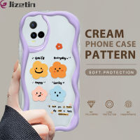 (มาใหม่ล่าสุด) Jizetin เคสใส่โทรศัพท์สำหรับ Vivo Y21 2021 Y21S Y33S Y21A Y21T Y33T ลายดอกไม้การ์ตูนเคสเนื้อครีมขอบลอนเคสโทรศัพท์เคสซิลิโคนแบบนิ่ม