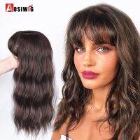 ஐ☬☁ AOSIWIG Long Water Ripple Wig With Bangs Replacement Block Synthetic Dark Light Brown Black Wavy Hair Cover White Hair Extension