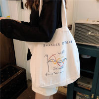 97281 Ins College Style Japanese And Korean Simple Illustration Canvas Bag Vintage Style Student Schoolbag Female Single-Shoulder Bag