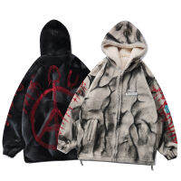 Aolamegs Gothic Punk Graffiti Thicken Zipper Coat Winter Jacket Men Loose Cozy High Street Diablo Style Fleece Hoodie Streetwear