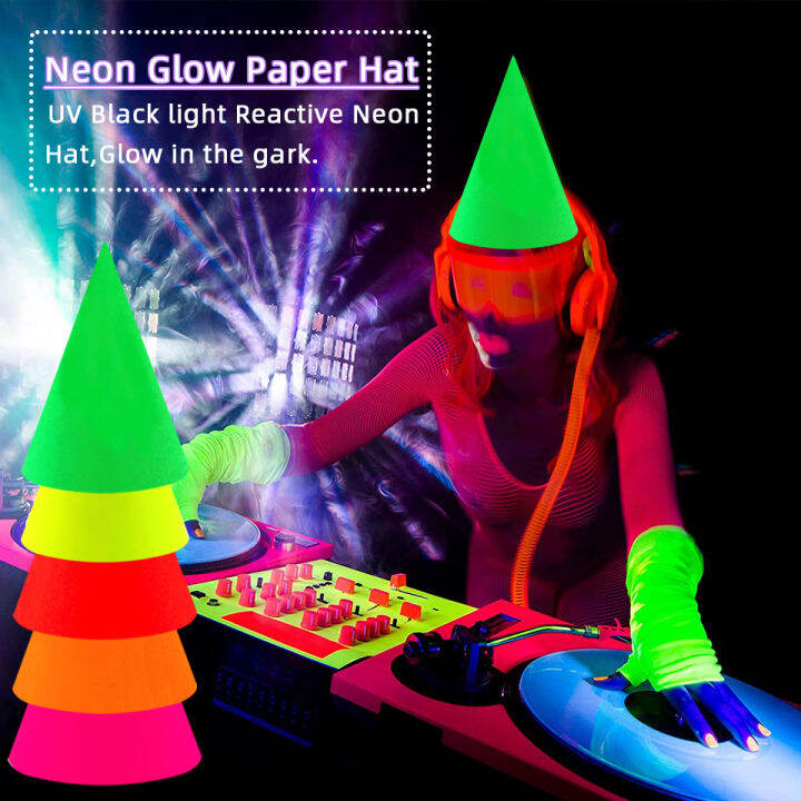 Neon Birthday Hats Fluorescent Happy Birthday Party Hats Glow in the UV