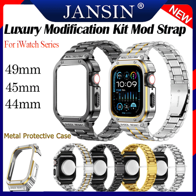 สาย คุณภาพดี สำหรับ Apple Watch Band Ultra 2 49mm Modification Kit โลหะ กรอบป้องกัน ฝาครอบเคส สายรัดสแตนเลสของสาย iWatch Series 9 8 7 SE2 6 5 4 3 45mm 44mm 40mm 41mm ผู้ชาย สายนาฬิกา