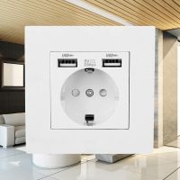 16A Sockets Grounded 110-250V Power PC Panel Wall USB Power Socket with USB Chagring Port 5v 2.1A