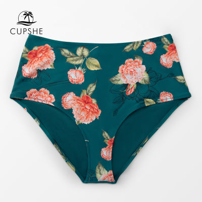 CUPSHE Plus Size Green Floral High Waist Bikini Bottom Swimsuit For Women y Large Panties Brief 2022 Separate Bikini Bottoms