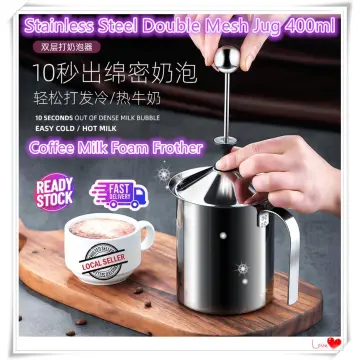 800ml Double Mesh Manual Milk Frother Stainless Steel Hand Pump Milk Foamer  Handheld Milk Frothing Pitchers for Cappuccions Coffee