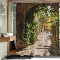 ۩℗▼ Home Wall Decor European Building Garden Patio Landscape Shower Curtain Bathroom Curtain Waterproof Bath Curtain Blackout Screen