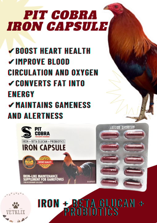 [VETKLIX] Pit Cobra Iron Capsule /Vitamins and Supplement FOR GAMEFOWLS