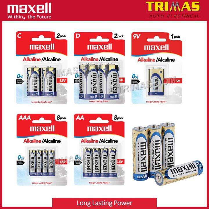 TRIMAS Original Maxell Alkaline AA AAA 2A 3A 9V C D Long Lasting Heavy