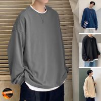 [COD] Fleece sweater mens round neck autumn and winter loose trendy all-match student Kong style casual fake two-piece thickened jacket men