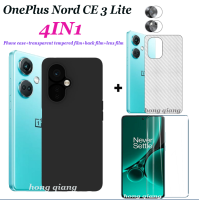 4in1สำหรับ OnePlus Nord CE 3เคสโทรศัพท์เบาบางสีดำ,เคสโทรศัพท์กันกระแทก + ฟิล์มนิรภัยโปร่งใส + ฟิล์มเลนส์ + ฟิล์มด้านหลัง