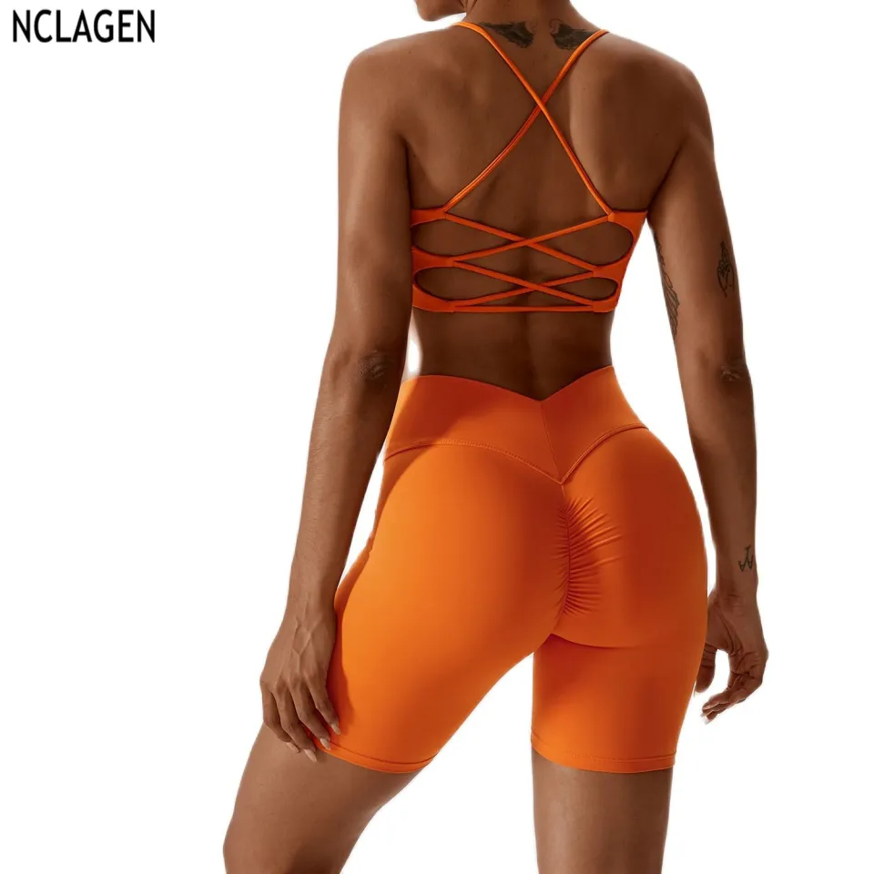 NCLAGEN Sexy Back Yoga Suit Running Fitness Exercise For Women Gym Workout  Breathable Sexy Vest Bra And Shorts Leggings Set