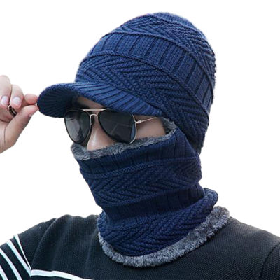 ผู้ชายฤดูหนาว Windproof คลุมด้วยผ้าผ้าพันคอหมวก3-In-1ที่มีใบหน้าอบอุ่นสวมหน้ากากกีฬากลางแจ้งถักคออุ่น