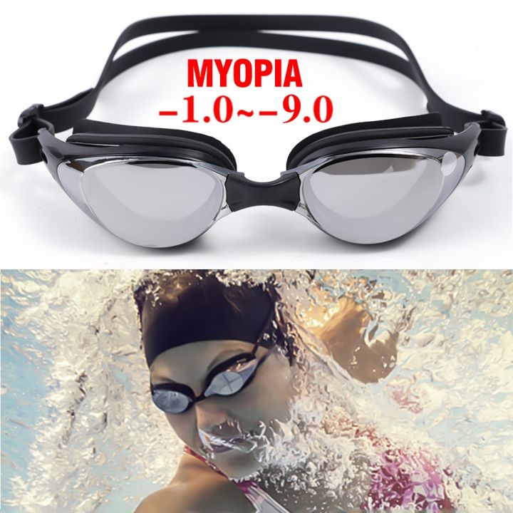 แว่นตาว่ายน้ำสายตาสั้น-1-0-9-0ป้องกันการเกิดฝ้าแว่นตาว่ายน้ำกันน้ำสายตาสั้นแว่นตาแว่นตาชุบทันสมัยใส่ได้ทั้งชายและหญิง