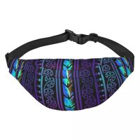 Purple Maoris With Inlayed Paua Shell Fanny Pack Custom New Zealand Sling Crossbody Waist Bag for Running Phone Money Pouch Running Belt