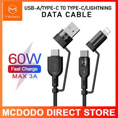 Mcdodo USB-A/Type-Cเพื่อType-C/Lightningสายเคเบิลหลอดไฟ4 In 1 PD 60WพลังงานสูงสำหรับiPhone 12 Mini 12 Pro Max/ X 8 Plus XR XS MAXสายชาร์จอย่างรวดเร็วสำหรับSamsung Huawei Mate 20 pro P30 Proที่ชาร์จแบรนด์เสี่ยวมี่สายข้อมูล