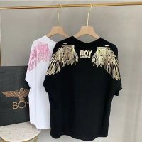 เสื้อยืดแขนสั้น Boy London แท้ใหม่2023ชายและหญิงชุดคู่รักฤดูร้อนแบรนด์น้ำขึ้นน้ำลงลำลองผงบรอนซ์ซิ่งนกอินทรีหลวมเสื้อยืดแขนสั้น