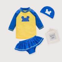 [COD] Childrens Swimsuit Split Cartoon Long-sleeved Color Matching Contrast Beach Hot Vacation