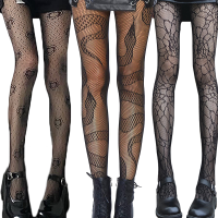 【 Cw】 Women S Fishnet Stockings Charm Black Snake Pattern Hollow-Out Tights Tight-Fitting Trousers Stocking Prom Skirt Pantyhoses