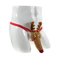 Antlers ตลกกางเกงเซ็กซี่ชุดชั้นในบุรุษ Reindeer Bulge กระเป๋า T กลับกางเกงยาว JJ แขนชุดชั้นในกามเกย์