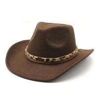 Four Seasons Cowboy Hats For Women And Men Woolen 57-58Cm Leopard Print Straps Curved Brim Solid Color Western Caps NZ0091