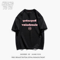 HUANGYOYO เสื้อยืดลำลองสำหรับผู้หญิง100% ตัวอักษรคอกลมผ้าฝ้ายแขนสั้น