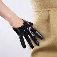 Patent leather ultra-short gloves 13 cm. PU leatherette leather sticker bright leather easy to match super fashion bright black women