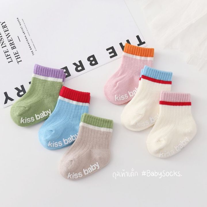 12-12-พร้อมส่ง-ถุงเท้าเด็กสีพื้น-สไตล์มินิมอลเกาหลี