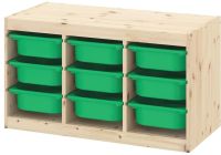 TROFAST Storage combination with boxes, light white stained pine/green 93x44x53 cm (ทรูฟัสท์ กล่องลิ้นชักเก็บของ, ไม้สนย้อมสีขาว/เขียว 93x44x53 ซม.)