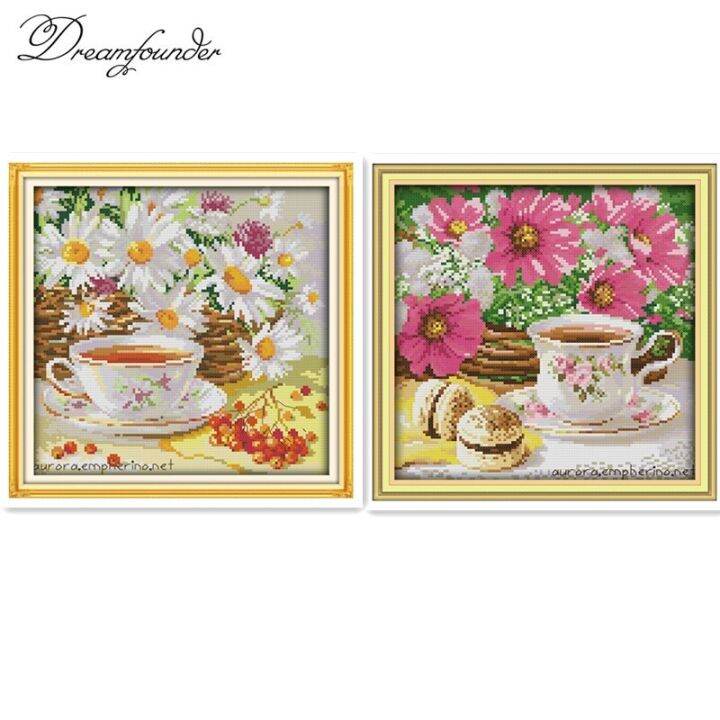 afternoon-tea-cross-stitch-kit-flower-food-still-life-18ct-14ct-11ct-printed-canvas-embroidery-diy-handmade-needlework-plus-needlework