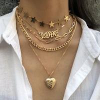 [Free ship] and retro chain peach heart star necklace pendant personality multi-layer LOVE geometric