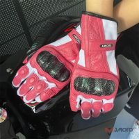 【CW】SUOMY Motorcycle Gloves Full Finger Riding Moto Winter Mittens Motocross Sheepskin leather Gloves Men woman Guantes Pink