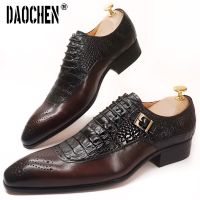 New Style Formal Men Oxford Shoes Lace up Pointed Toe Brown Black Classic Men Dress Shoes Crocodile Prints Leather Shoes For Men