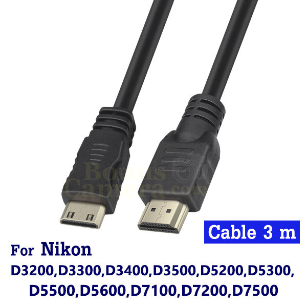 สาย-hdmi-ยาว-3m-ต่อกล้องนิคอน-d3200-d3300-d3400-d3500-d5200-d5300-d5500-d5600-d7000-d7100-d7200-d7500-เข้ากับ-4k-uhd-hd-tv-monitor-projector-cable-for-nikon