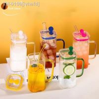 ✸☌ ivhefd Caneca de vidro quadrada transparente com tampa e palha café da manhã leite copo microondas cofre festa cerveja café copos 400ml