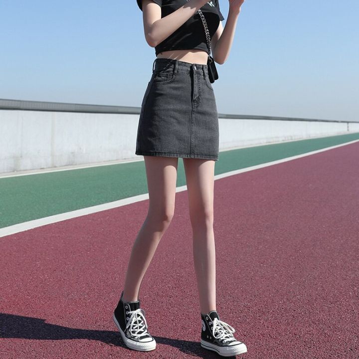 กางเกงยีนส์ขาสั้นสำหรับผู้หญิงกางเกงยีนส์กระโปรงสีดำสั้นเดนิม-rok-high-waist-y2k-กระโปรงยีนส์ลำลอง