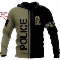 2023 style Two Toned Police Hoodies in Olive Green-Black with custom name