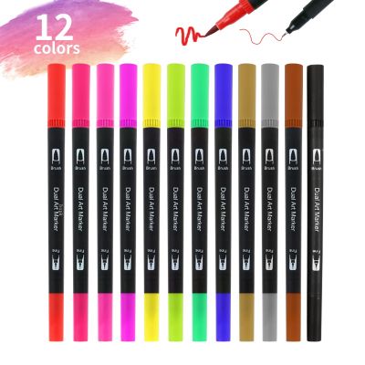 12 สีศิลปินปากกามาร์กเกอร์, Fine &amp; Brush Dual Tip Pen Art Supplier สำหรับ Manga Coloring Books Drawing Planner Scrapbook-zptcm3861