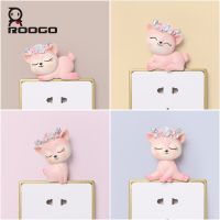 ROOGO Cartoon Cute Elf Little Deer Resin Switch Sticker Creative Home Office Childrens Room Wedding Decoration Crafts Gift Wall Stickers Decals